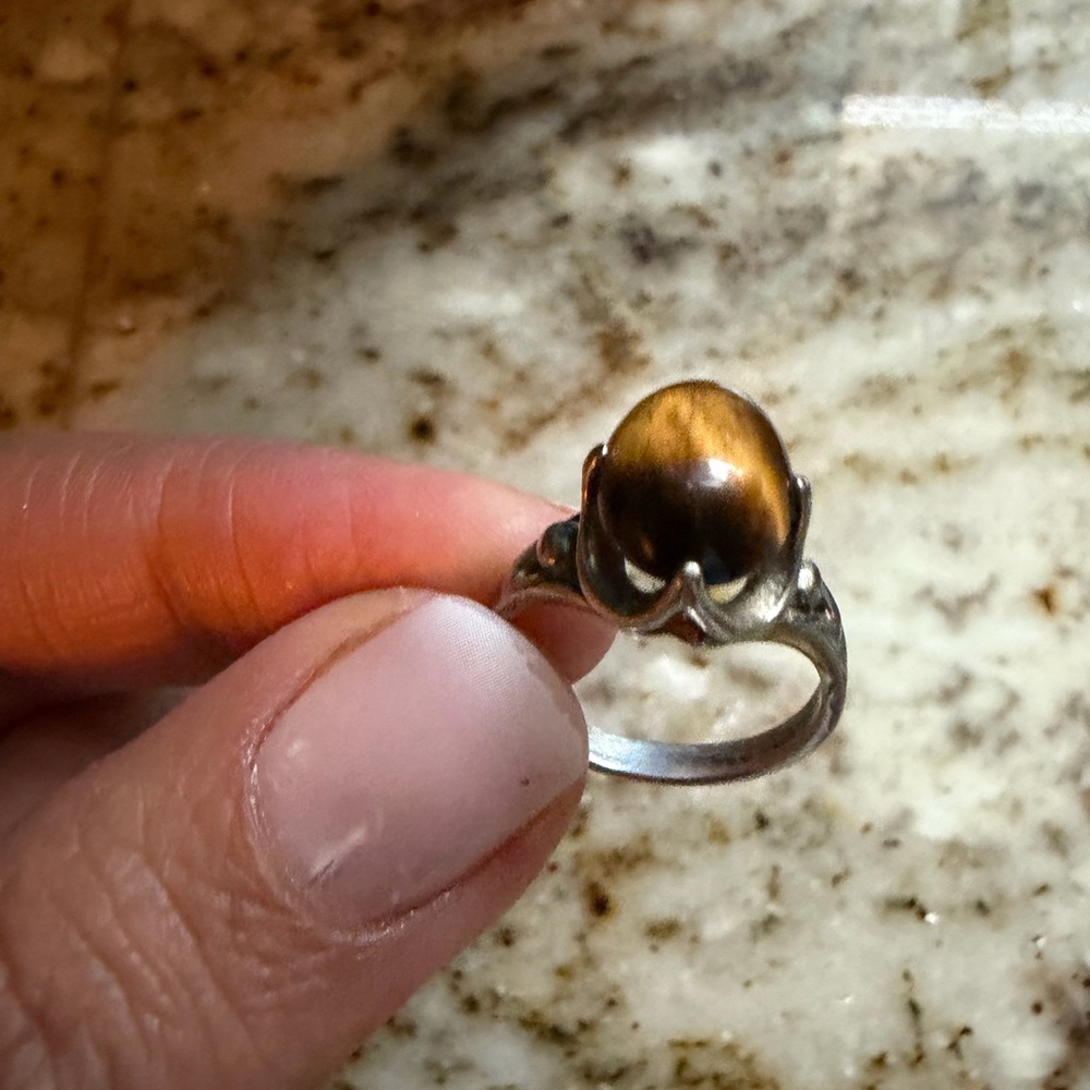 Sterling Silver 925 Tiger’s Eye Ring Size 6 Natural Stone w/ Kay Jewelers Box